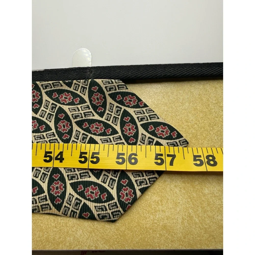 Vintage Polo Ralph‎ Lauren Tie USA Green Geometric Floral Wide 100% Silk Necktie